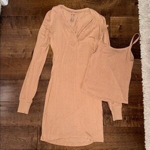 SKIMS SLEEP HENLEY DRESS + TANK  BUNDLE LIMITED EDITION: OCHRE XS